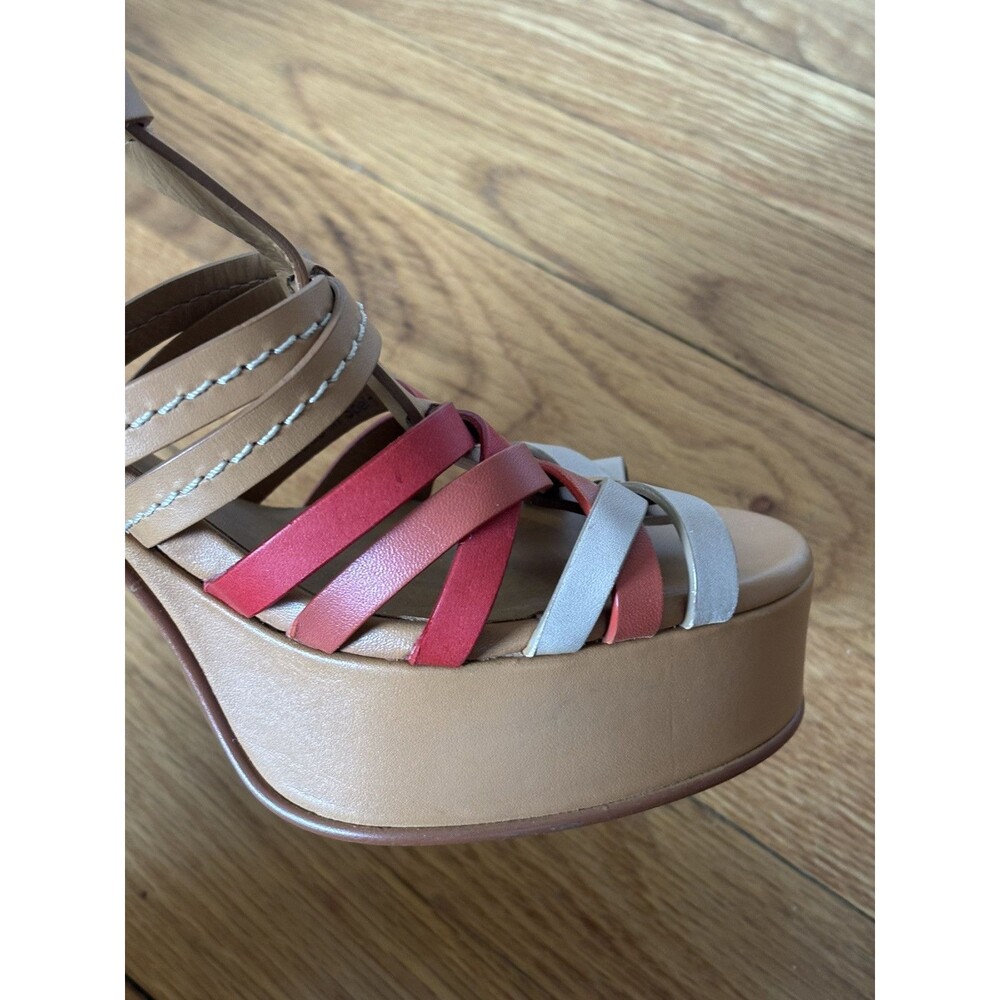See By Chloe Sierra Platform Heels Sandals Irlanda Leather Brown Green Red 39 - Picture 6 of 16